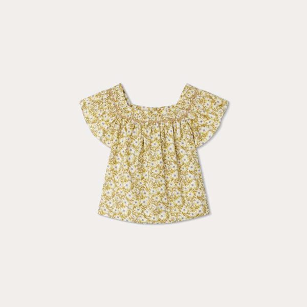 Girls Yellow Floral Cotton Shirt Cheap