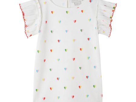 Girls White Heart Cotton T-Shirt Cheap