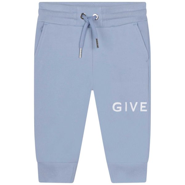 Baby Boys Blue Logo Cotton Trousers on Sale