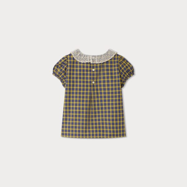 Girls Yellow Check Cotton Top on Sale