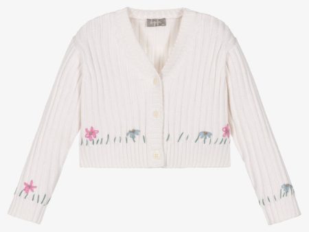 Girls White Embroidered Cardigan Online Hot Sale