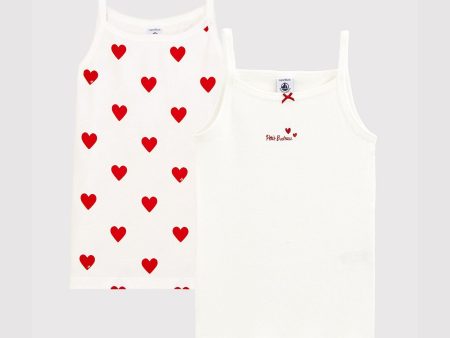 Girls White Heart Cotton Vest Set(2 Pack) Sale