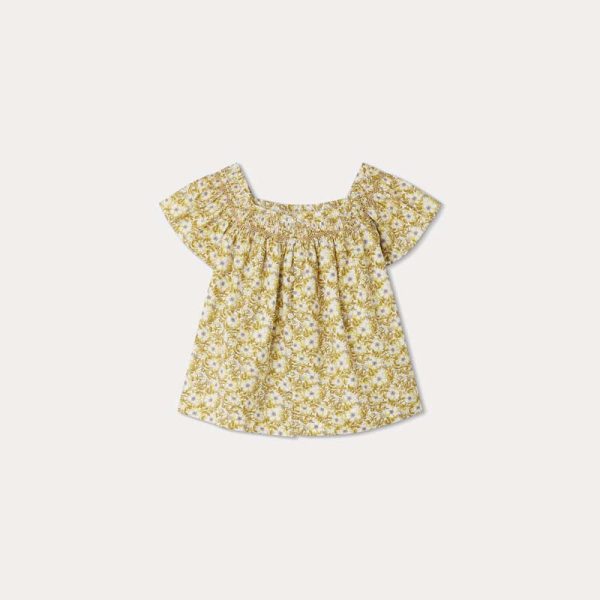 Girls Yellow Floral Cotton Shirt Cheap