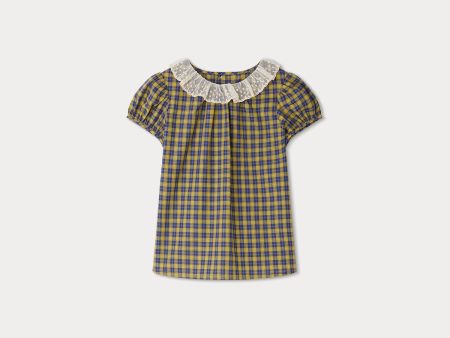 Girls Yellow Check Cotton Top on Sale