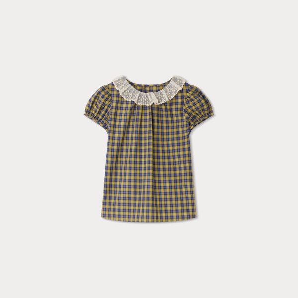 Girls Yellow Check Cotton Top on Sale