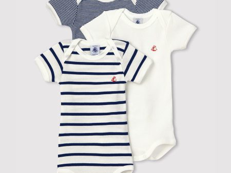 Baby Boys & Girls Navy Stripes Cotton Babysuit Set(3 Pack) Supply