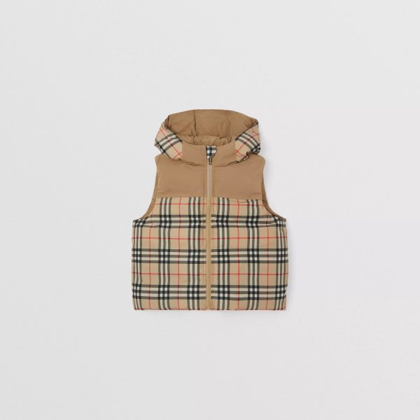 Boys & Girls Beige Check Reversible Padded Down Gilet Hot on Sale