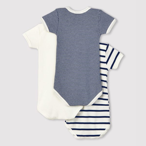 Baby Boys & Girls Navy Stripes Cotton Babysuit Set(3 Pack) Supply