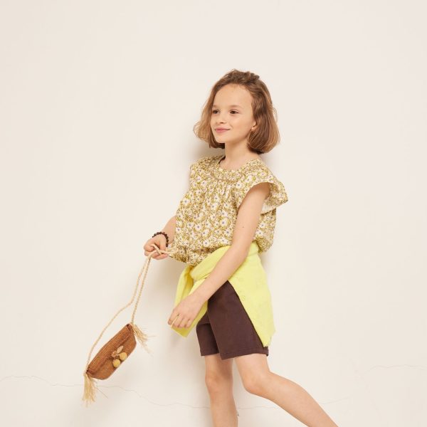 Girls Yellow Floral Cotton Shirt Cheap