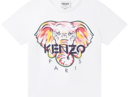 Girls White Elephant Cotton T-Shirt Discount