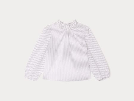 Girls White Stripes Cotton Shirt Hot on Sale