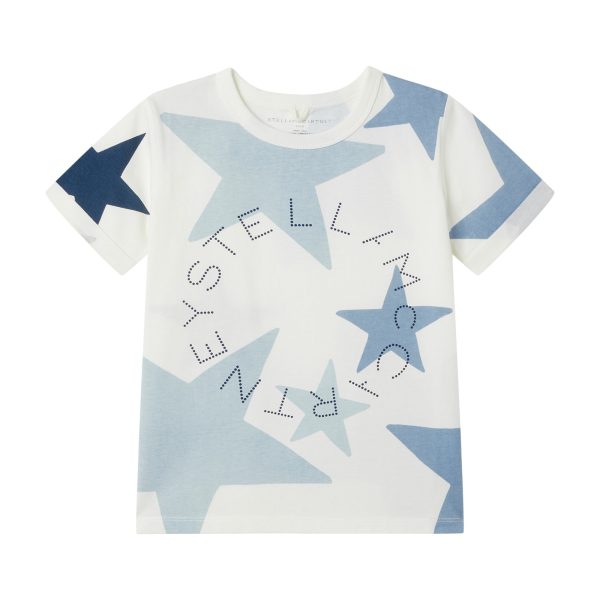 Girls White Stars Cotton T-Shirt Online Hot Sale