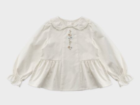 Girls White Embroidered Cotton Shirt For Cheap