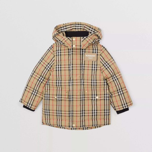 Boys & Girls Beige Check Padded Down Coat For Sale