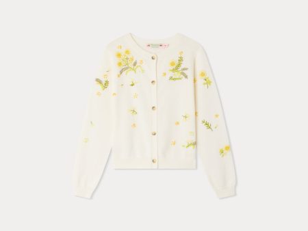 Girls White Embroidered Cotton Cardigan on Sale