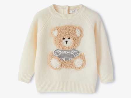 Girls White Bear Wool Sweater Cheap