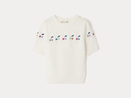 Girls White Embroidered Logo Cotton Sweater Online