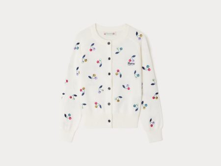 Girls White Embroidered Logo Cotton Cardigan Online